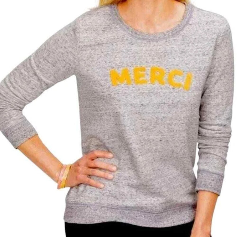 Talbots XL  Merci French Yellow Boucle Heather Gray Sweatshirt long sleeve